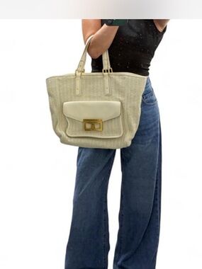Marc Jacobs Neutral Cream Woven Tote Bag with Front Pocket